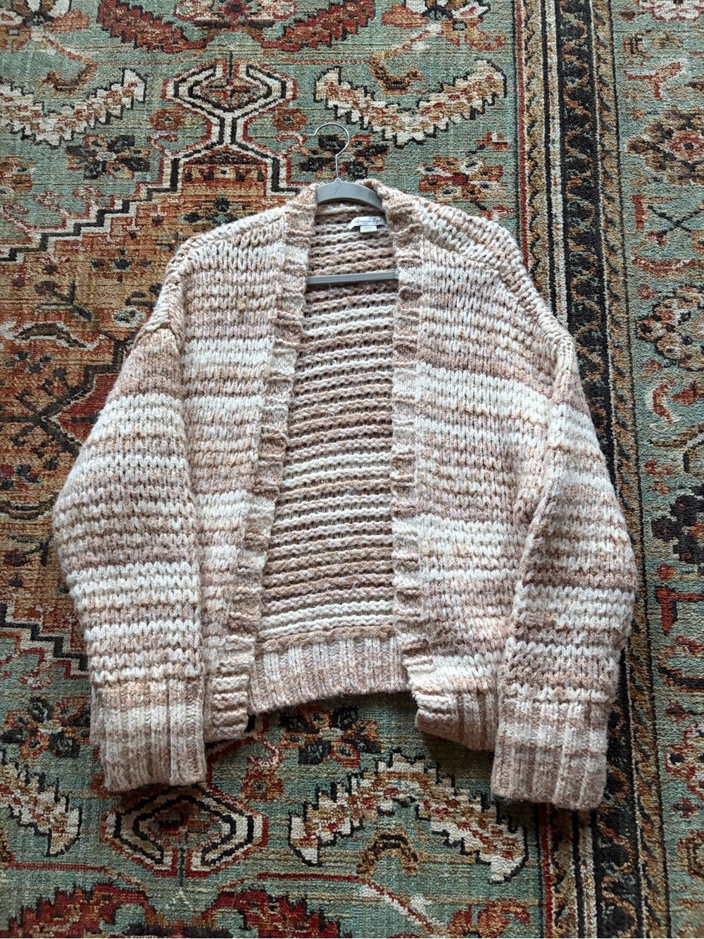 American Eagle Outfitters Chunky Knit Open Cardigan in Blush Cream